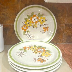VTG  Country Casual Stoneware Dinner Plates Set Of 4 Spring Garden MCM Japan